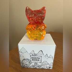 Kosta Boda Handcrafted Red and Orange Cat  Glass Art